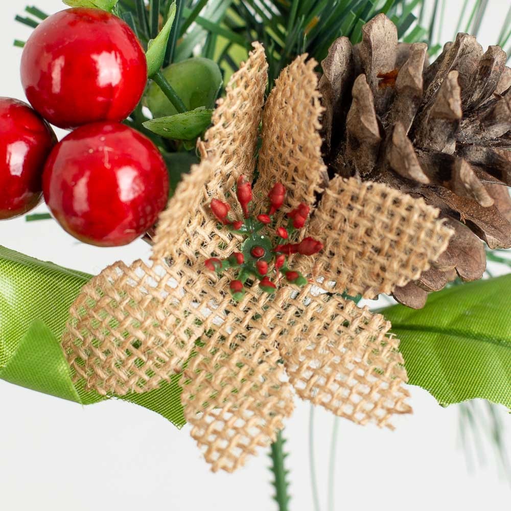 Pack of 6 Burlap Poinsettia, Pinecone and Berry 8-1/2″ Floral Picks