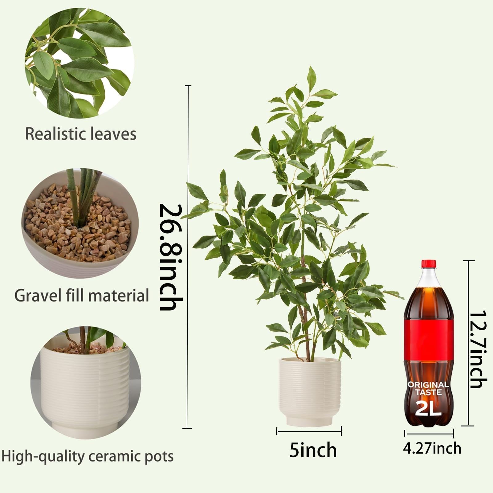 Artificial Potted Plants Indoor,27″ Faux Plants Ficus Leaves Trees with Ceram…
