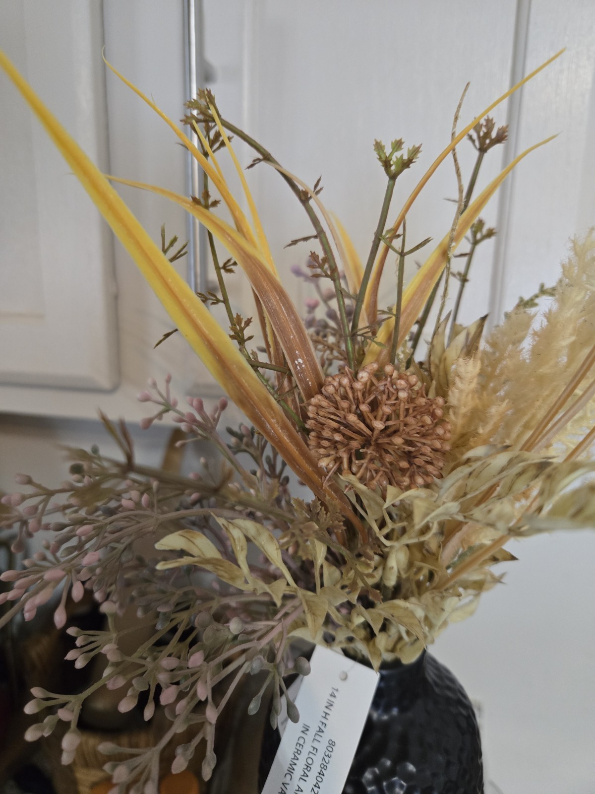 Fall Artificial Floral Arrangement In Black Ceramic Vase Design
