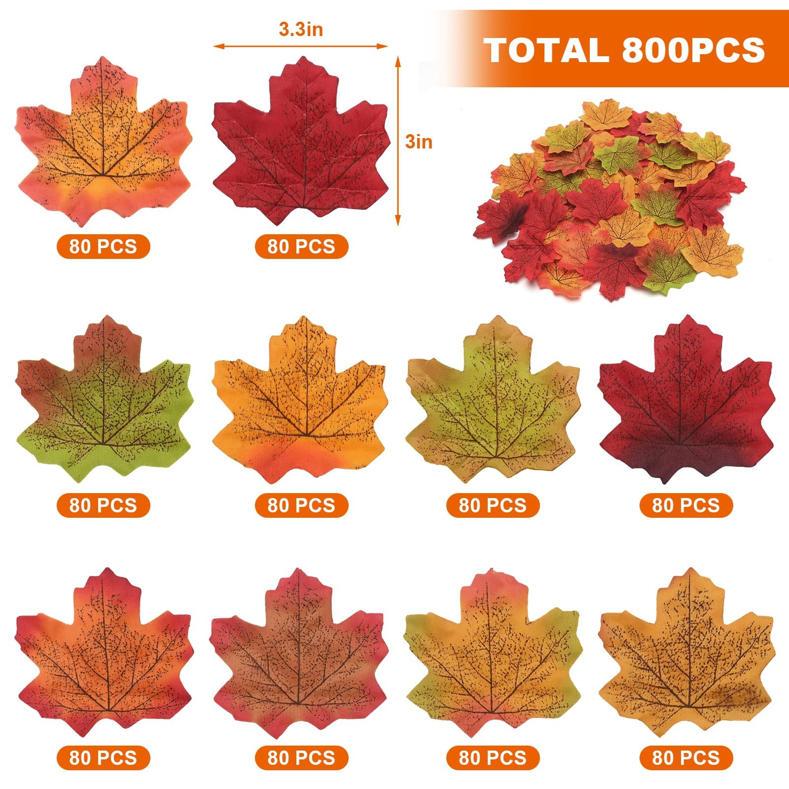 800 PCS Fall Artificial Maple Leaves Faux Autumn Leaf Thanksgiving Decor