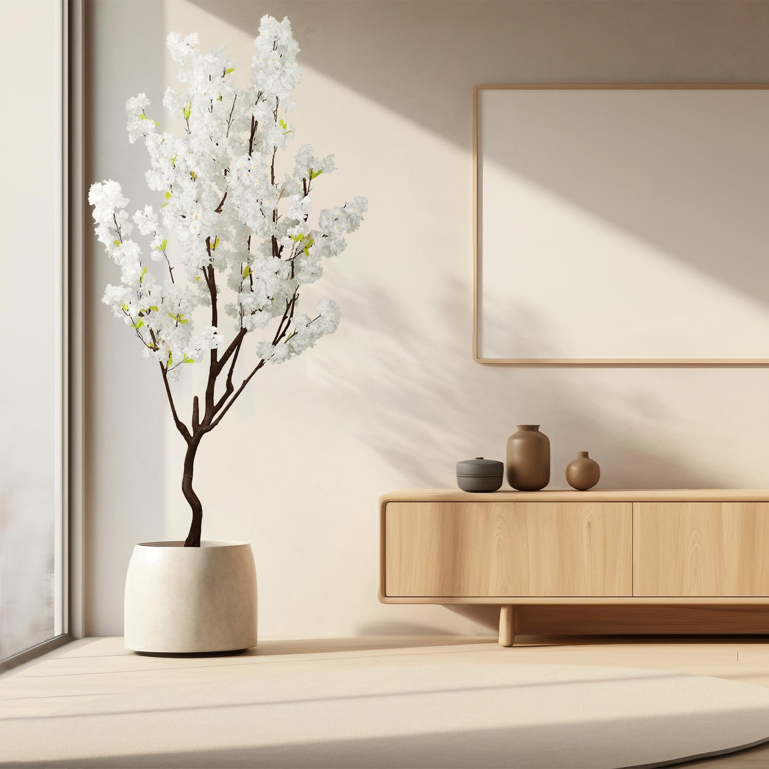 7.2Ft Artificial White Cherry Blossom Tree for Home and Office Decor