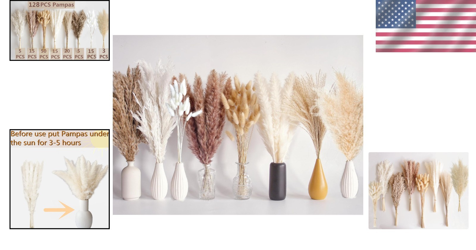 Bunny Tails Dried Flowers, Pampas Grass Bouquet – 130 PCS
