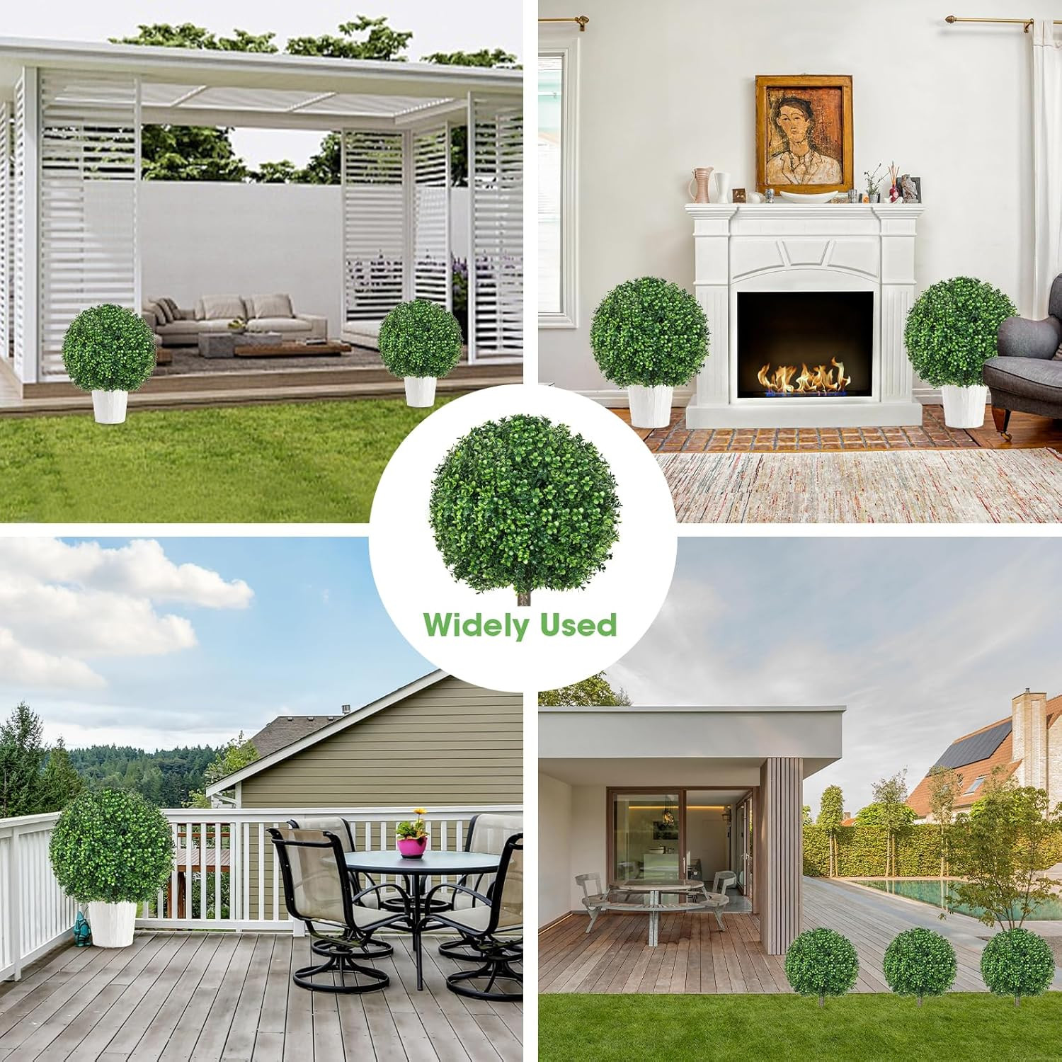 25.6″ UV Resistant Artificial Boxwood Topiary Ball Trees – 2 Pack