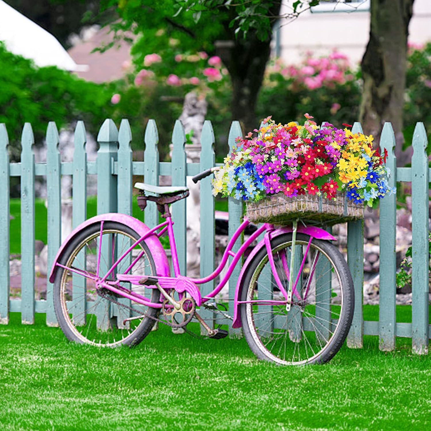 12 Bundles Artificial Fake Flowers for Outdoor Decoration,Shyshining UV Resistan