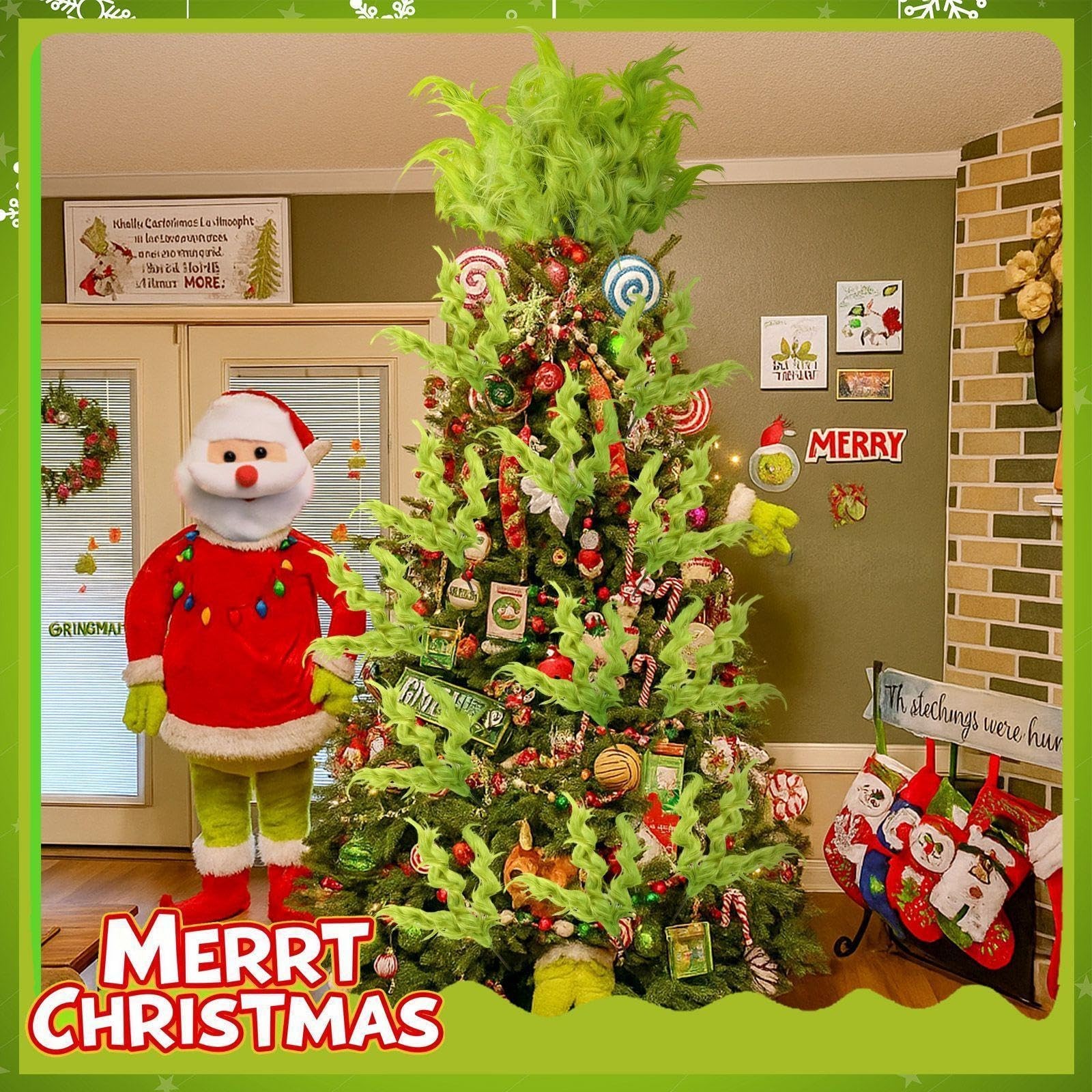 18 Pcs Lime Green Furry Christmas Tree Picks Topper Glitter Curly Berry Ornam…