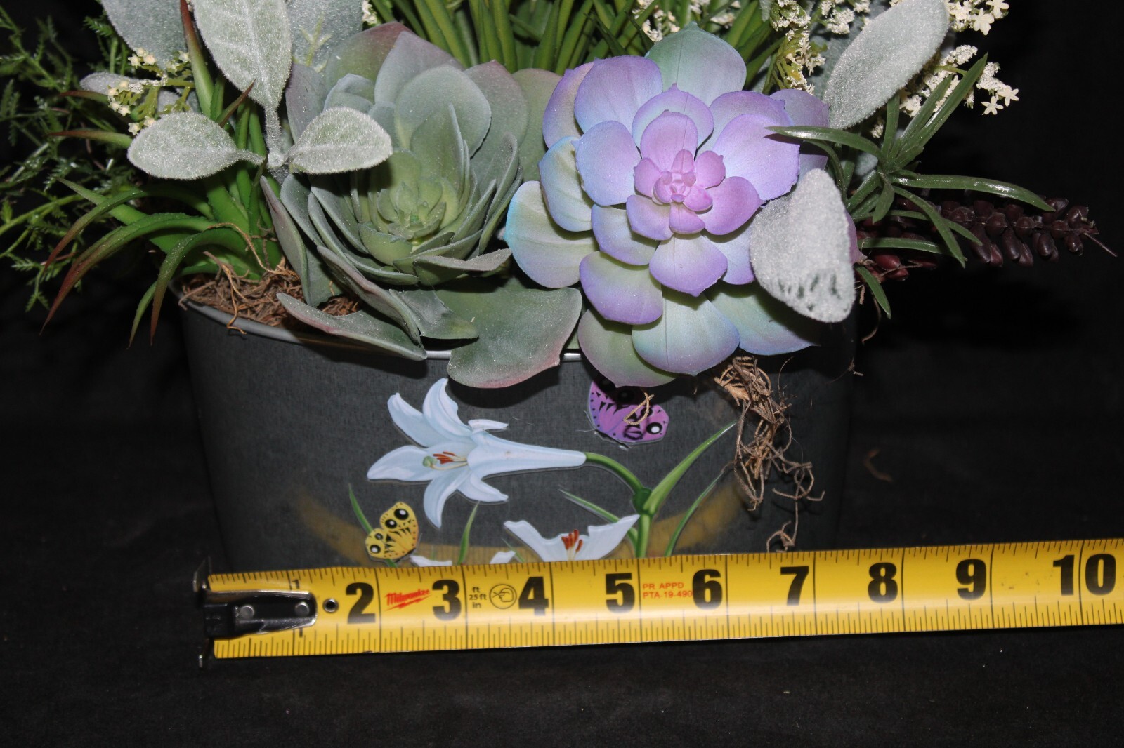 Mixed Artificial Succulent Arrangement in Garden Metal Planter