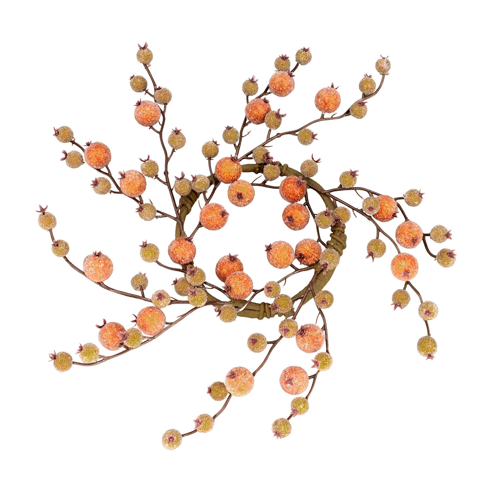 Tan & Orange Crystal Berry Candle Ring Wreath 4.5″ Inner Dia. Autumn Fall Floral