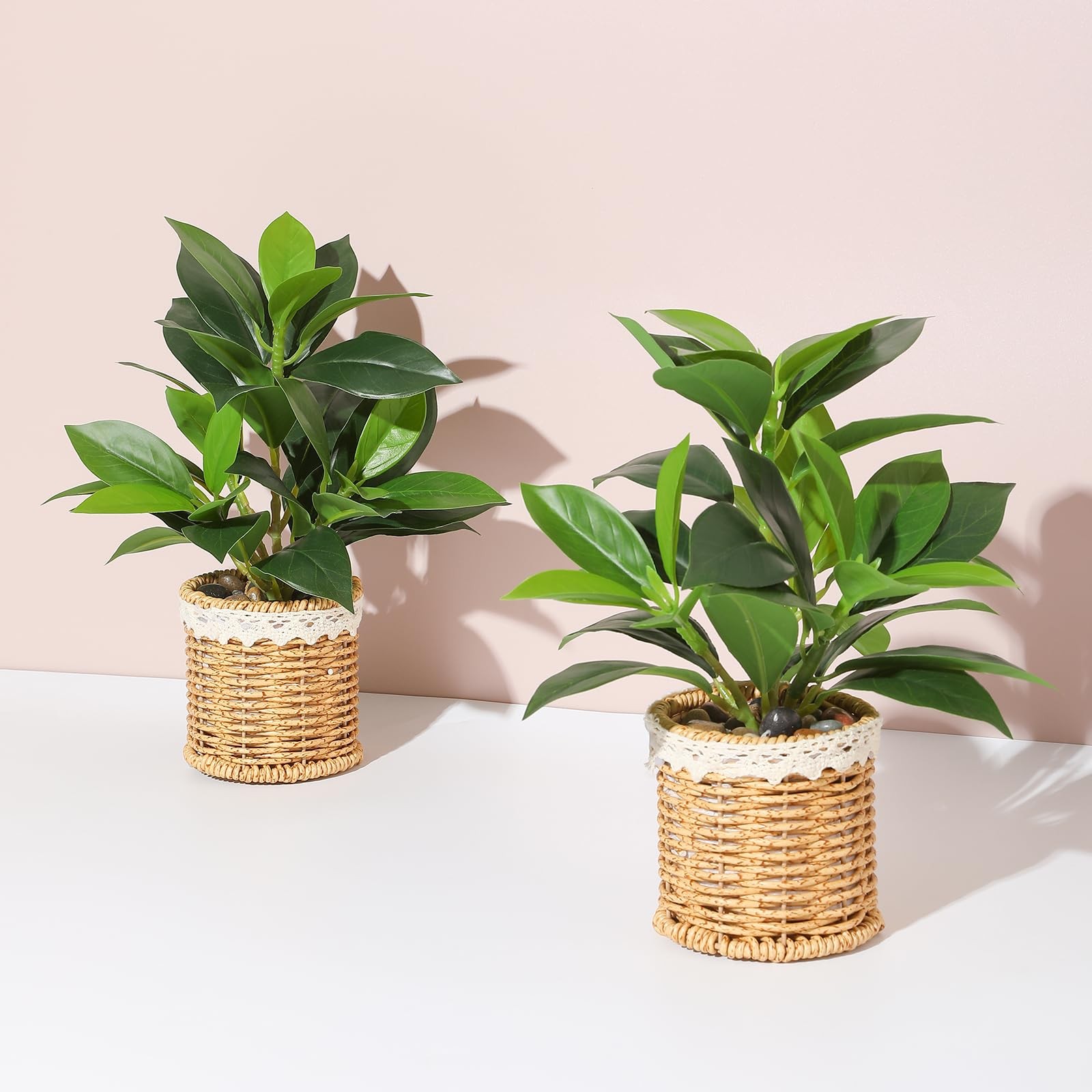 2 Pack Fake Plants Artificial Potted Plants with Weaved Pot for Shelf & Table…
