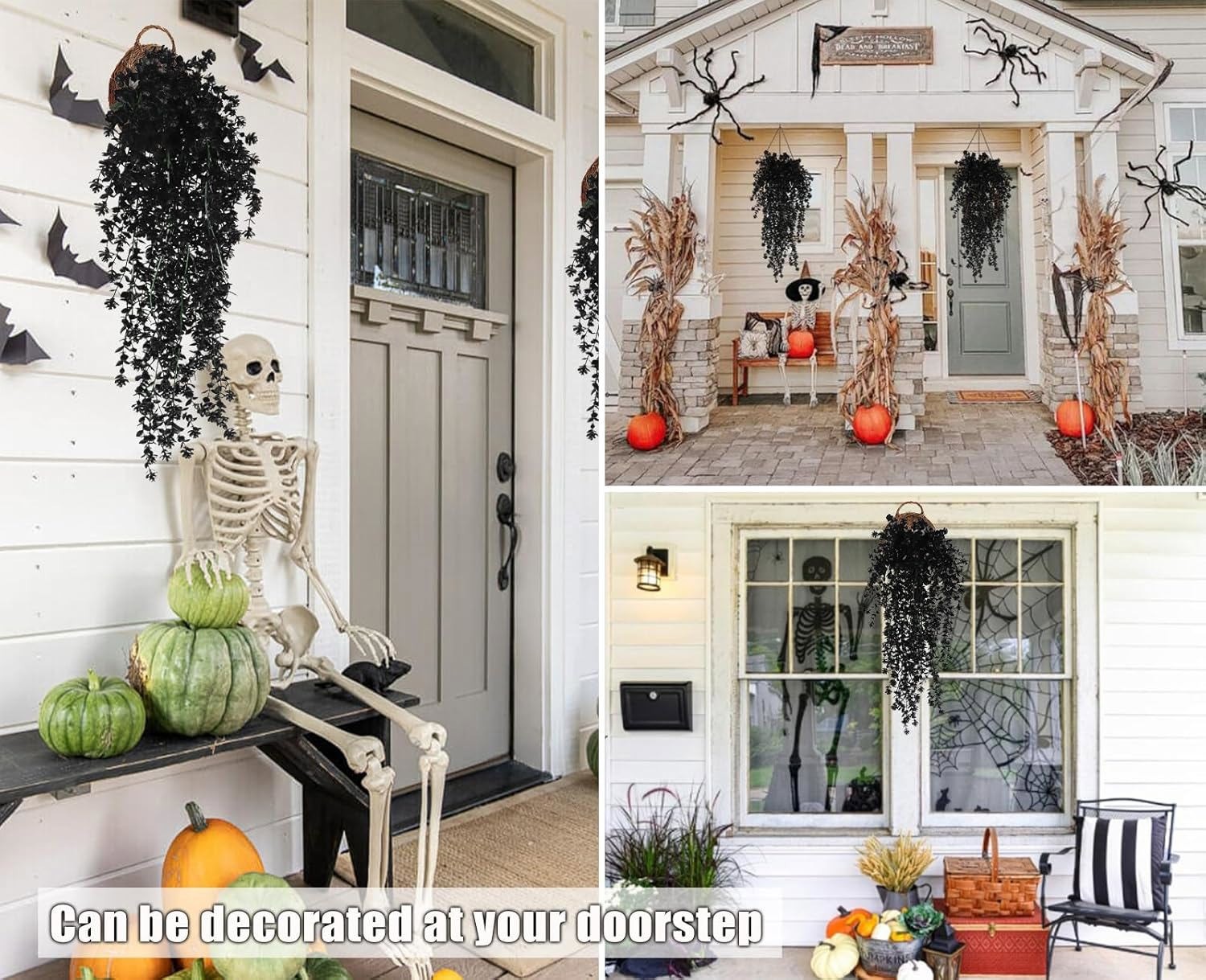 4PCS Black Artificial Hanging Plants Flowers for Halloween Party Gothic Decor