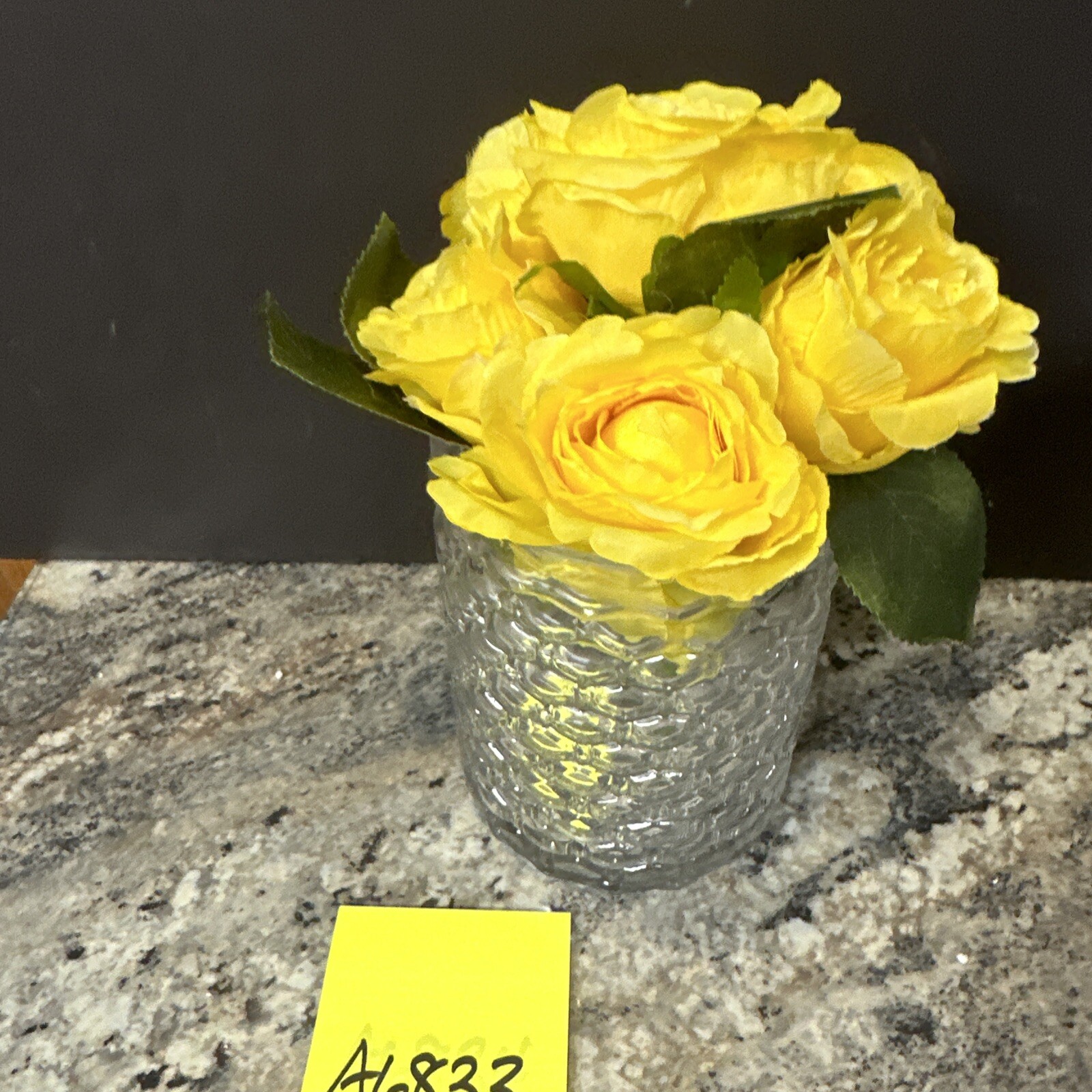 lovely yellow rose Floral Bouquet w/ Honeycomb Glass Vase valerie parr hill