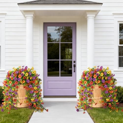 Artificial Hanging Flowers for Outdoor, 8PCS Fake A01 Purple+red+orange+yellow