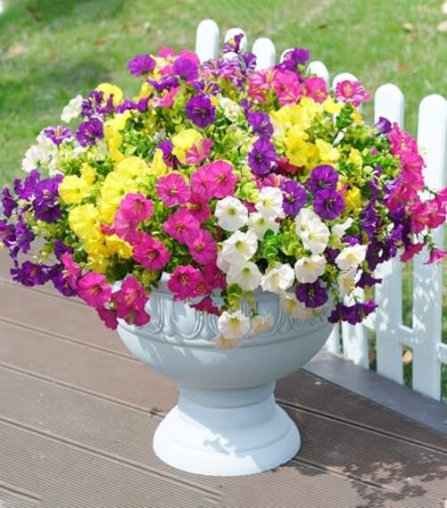Artificial Flowers Fake Multi Color (3 Fuchsia, 3 Purple, 3 Yellow, 3 White)