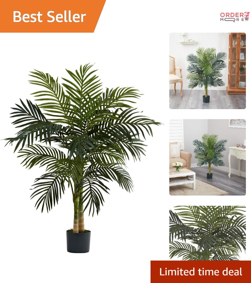 4ft Golden Cane Palm Artificial Tree Green Pot Indoor Home Office Decor