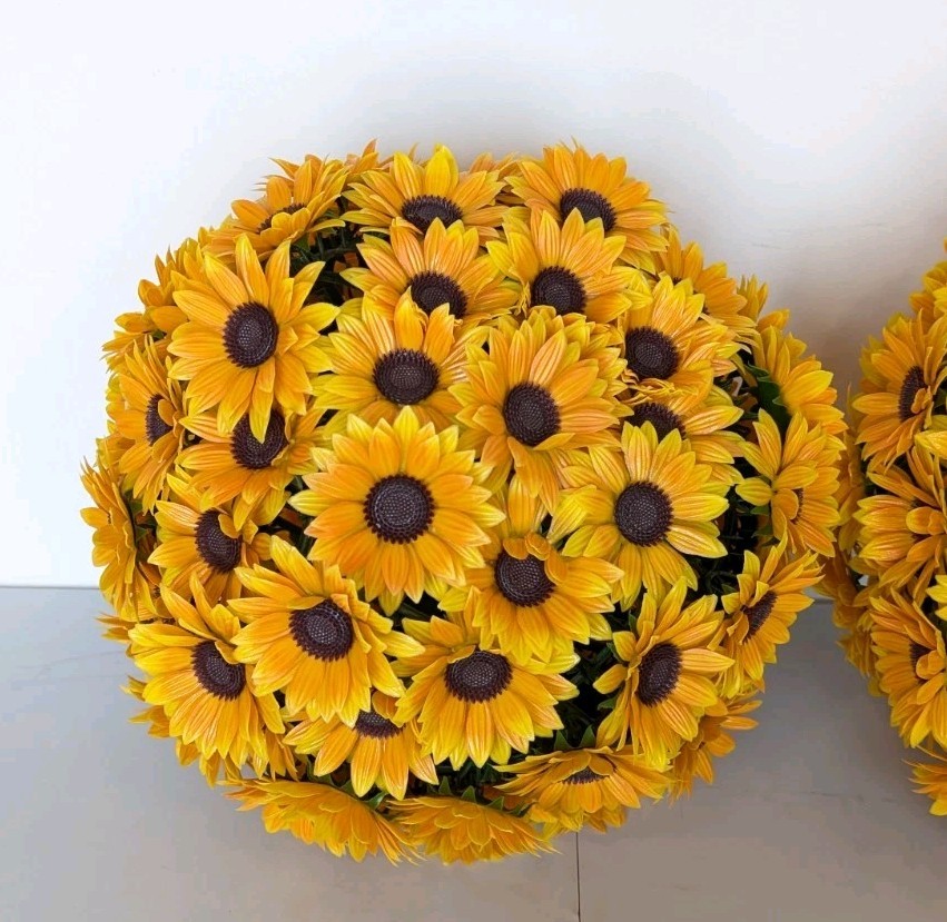 Wicker Park S/2 Oversized 15″ Harvest Faux Sunflower Spheres Yellow NO HARDWARE