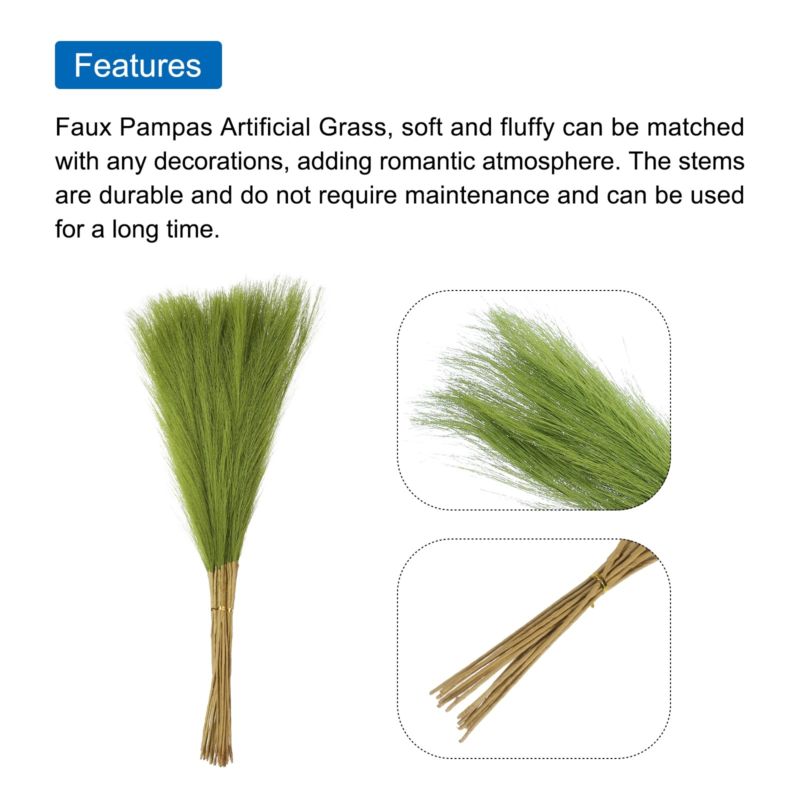 35Pcs Faux Pampas Grass,21″ Fake Pampas for Wedding Decoration,Grass Green