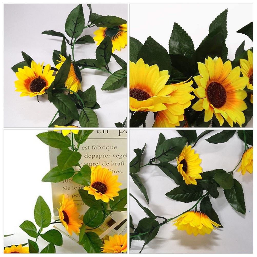 1Pcs Decorative Sunflower Rattan Garland Green Leaf Silk Wedding Party Decor