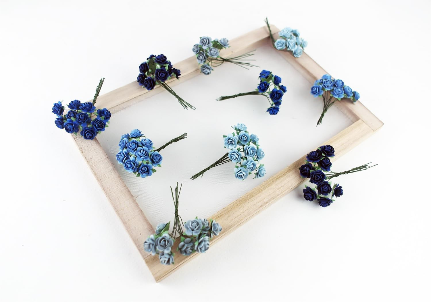 100 pcs Tiny Artificial Roses Mixed Dark and Light Blue Shade Five Color Mulberr