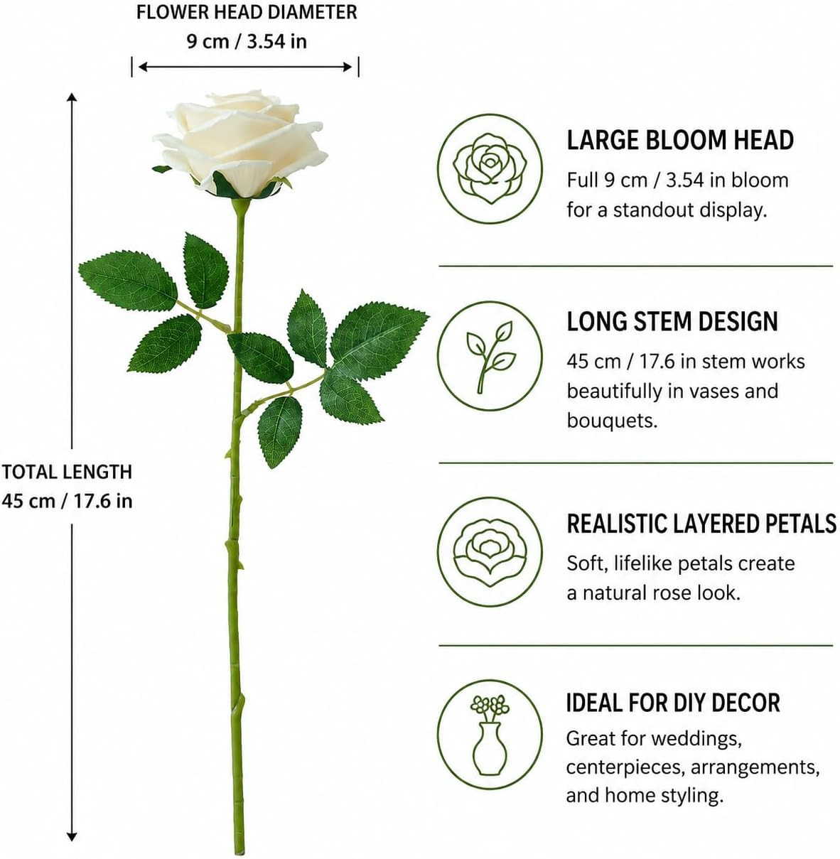 120 Pcs White Rose Artificial Flowers Bulk, Ivory Silk Fake Roses with Long Stem