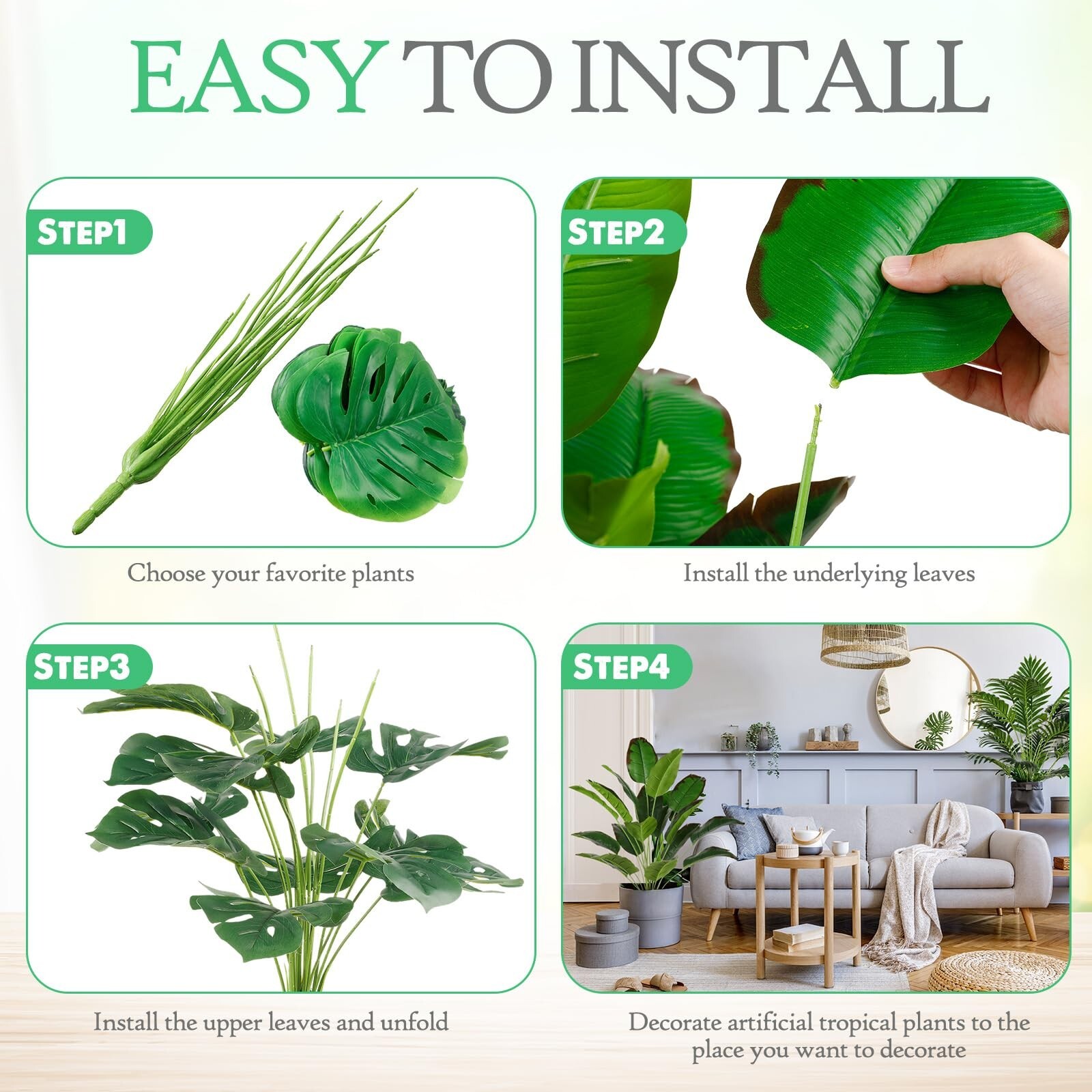 4 Pieces Tall Artificial Plants for Home Decor Indoor 32 Inch Tropical Artifi…