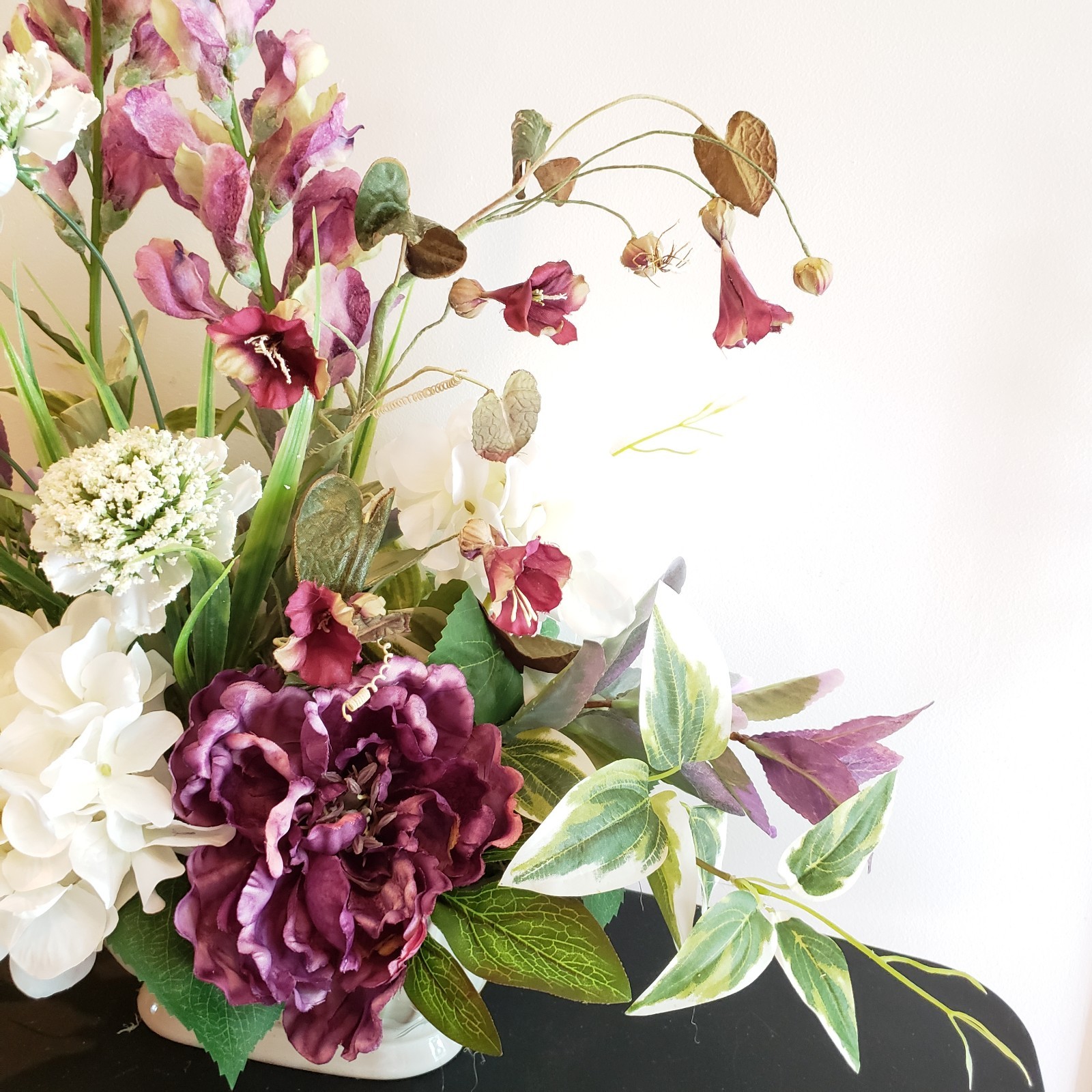 Purple Peony & Snapdragon Arrangement, Spring Floral, Cottage Farmhouse