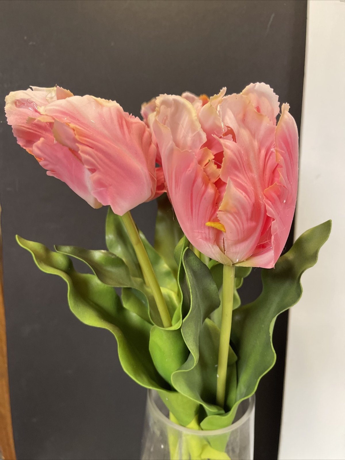 23” Real Touch Parrot Tulips Bouquet Water Vase Pink Flower Valerie Parr Hill