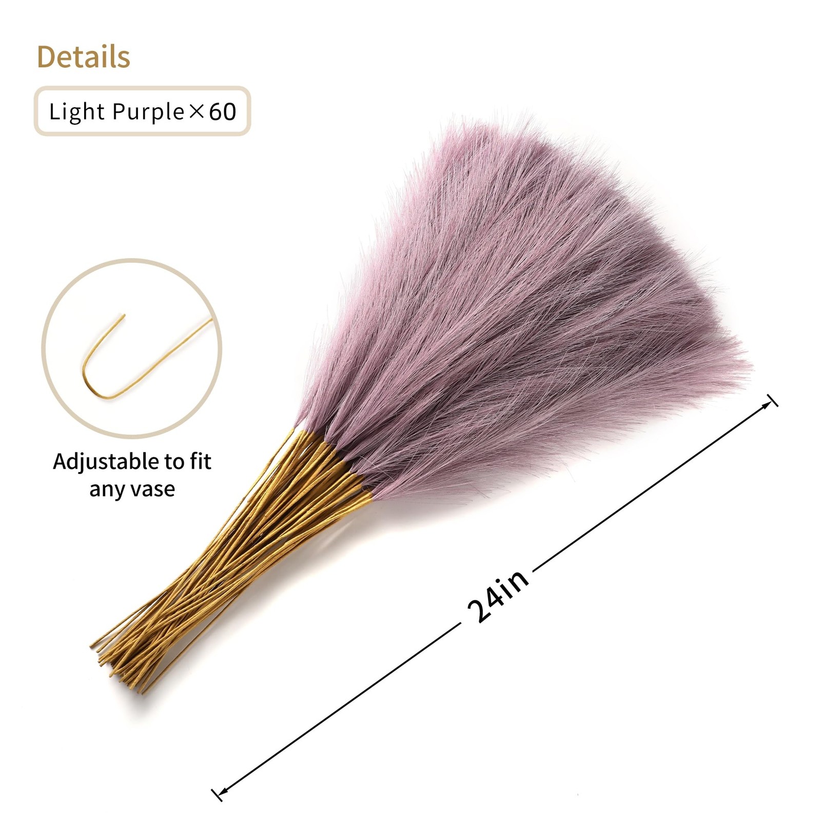 60pcs Purple Pampas Grass – 24 Inch Small Faux Pampas Grass Decor, Artificial…