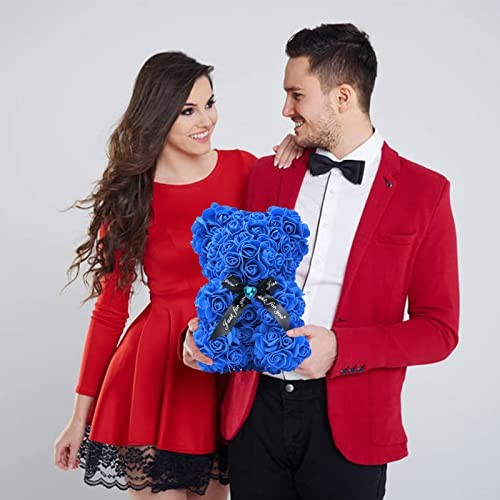 Artificial Rose Flower Bear,Perfect Romantic Gift for Her, Valentine’s Sapphire