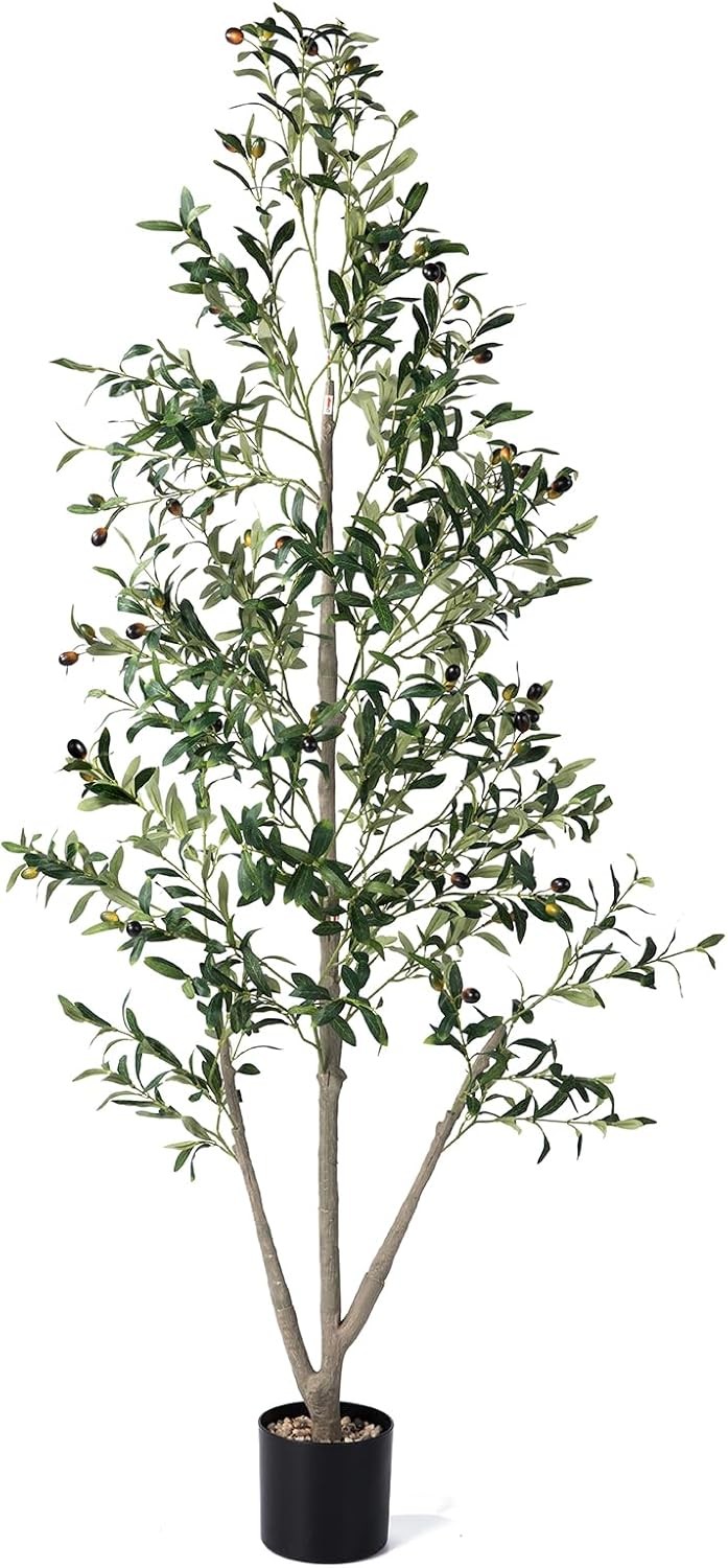 Olive Trees Artificial Indoor, 5FT Tall Faux Olive Tree with Moss and Planter,