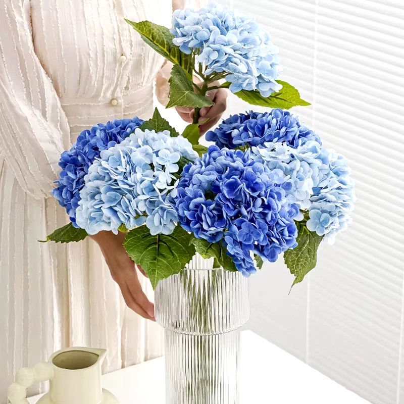 Blue Artificial Hydrangea Flowers Real Touch Artificial Hydrangea Branches Decor
