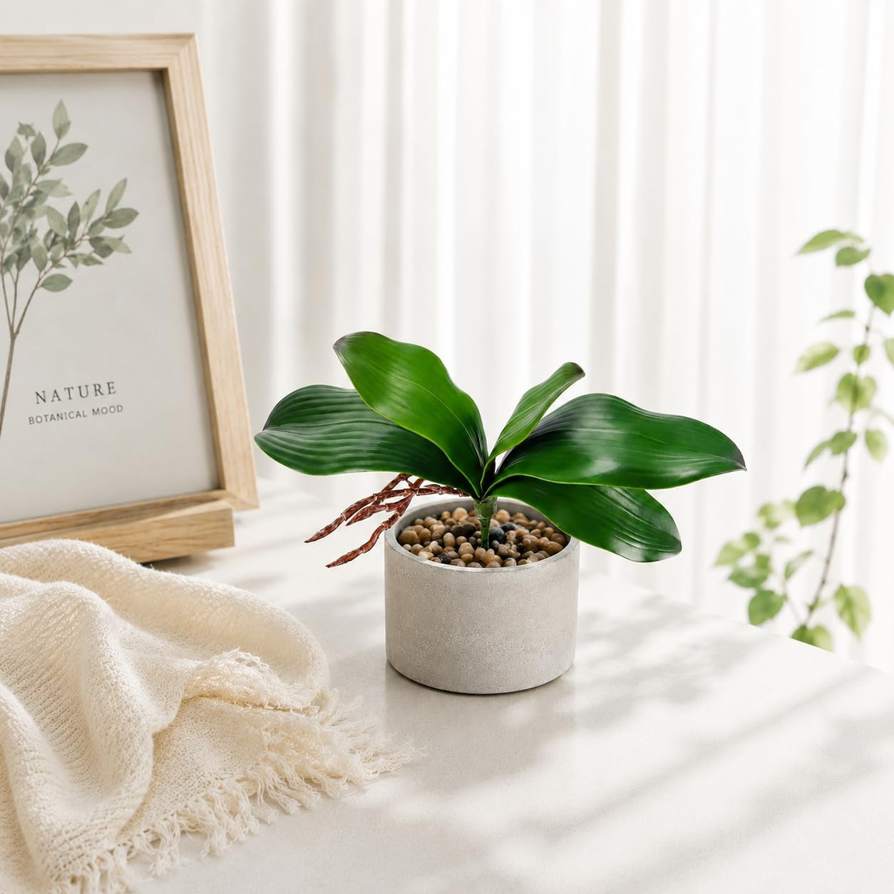 Fake Orchids 3 Pack Artificial Orchid Leaves Faux Greenery Stems for Vase Shelf
