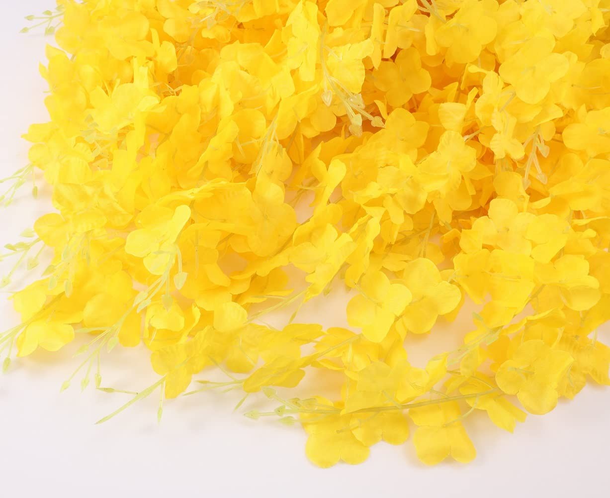Fermus 24 Pack 3.6ft Artificial Wisteria Hanging Flowers Garland Yellow