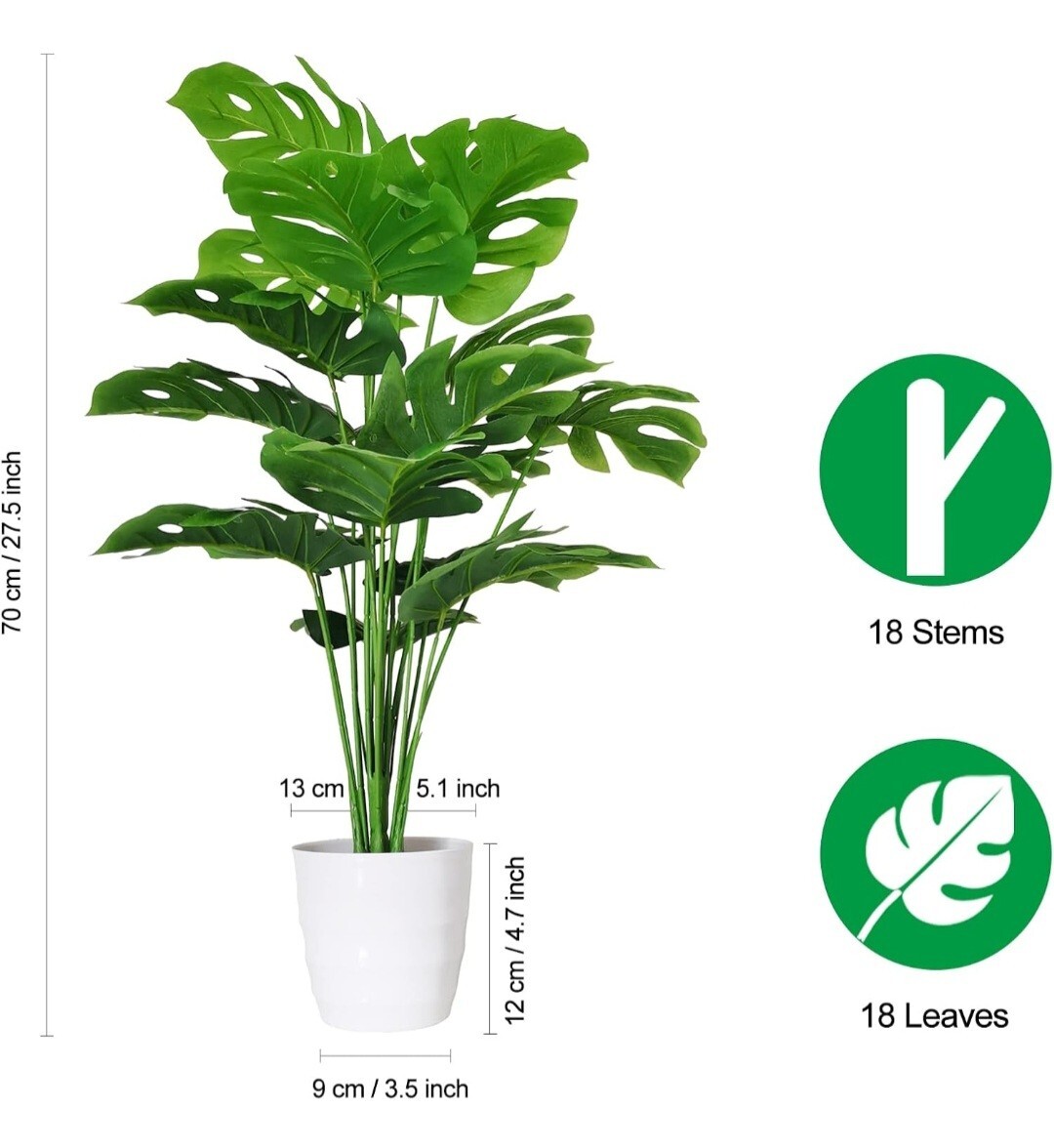 Set of 2 Artificial Monstera Deliciosa Plants in Pots, Fake Tropical Palm Tre…