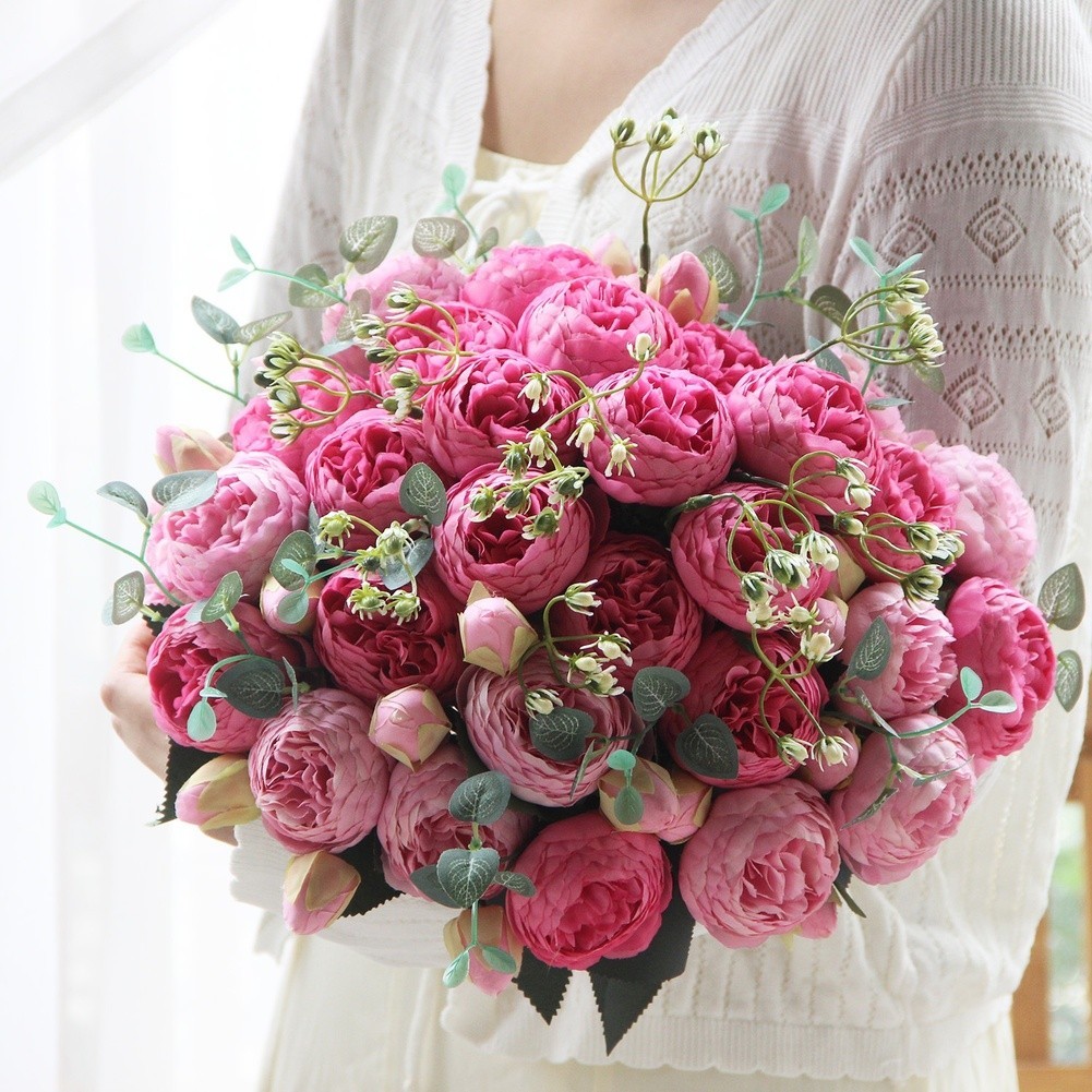 5 Head Peony Rose Bouquet Artificial Flowers for Weddings and Home Decor