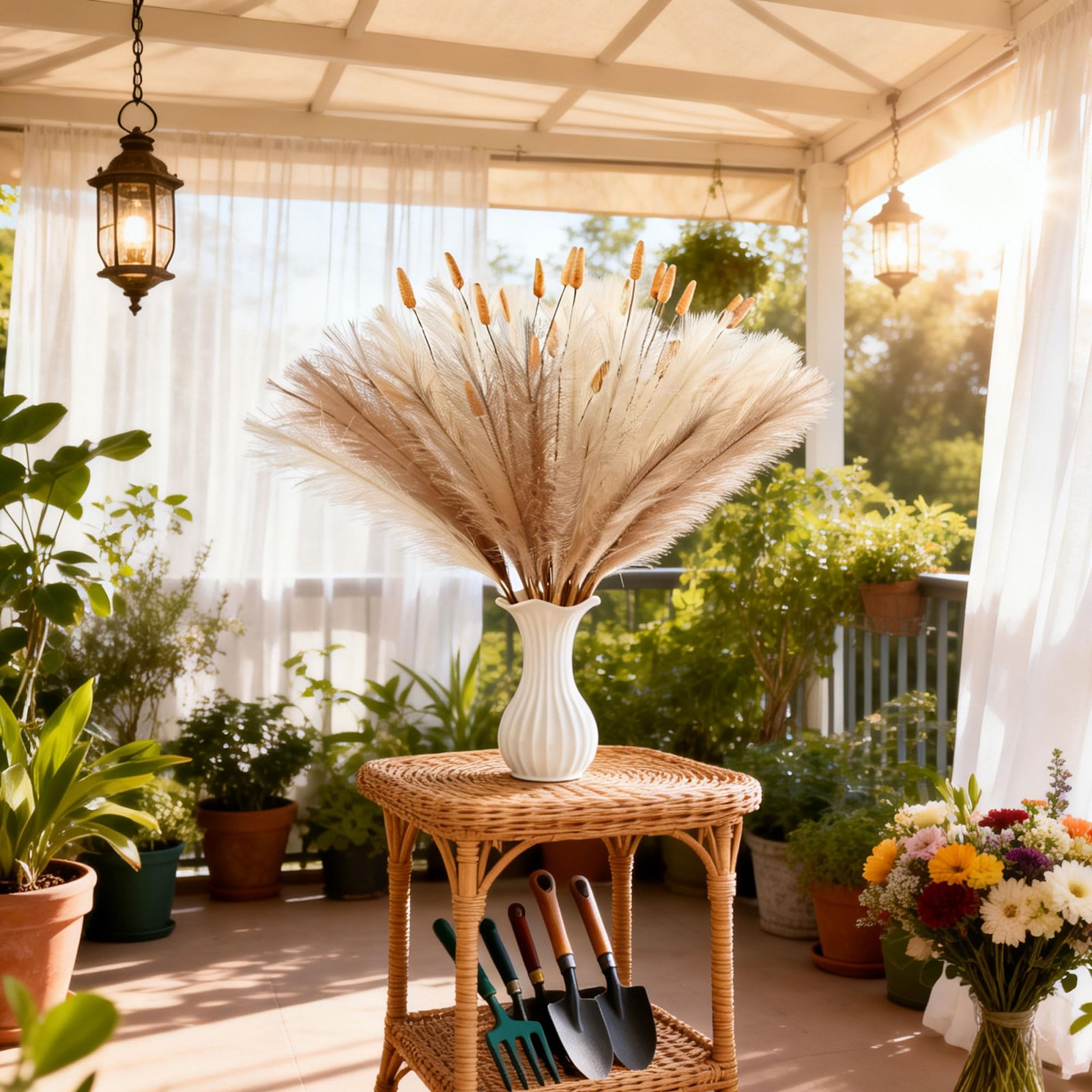 Brown Faux Pampas Grass Bunny Tails Artificial Dried Flowers 23.6 Inch 45 PCS