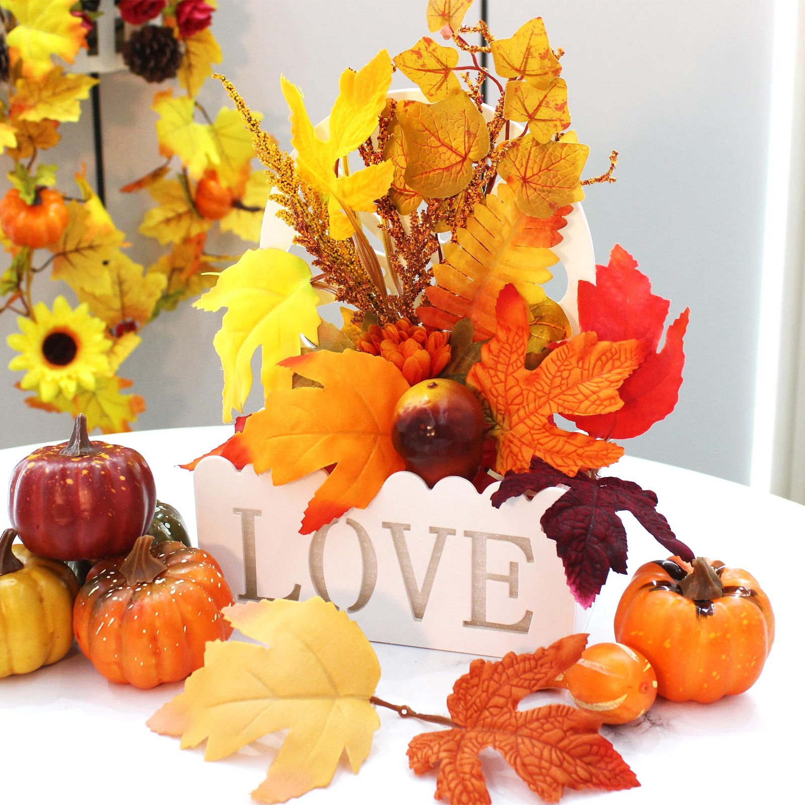 50 PCS Artificial Flowers Fall Decor Fake Maple Leaves Bulk Autumn 5-Color