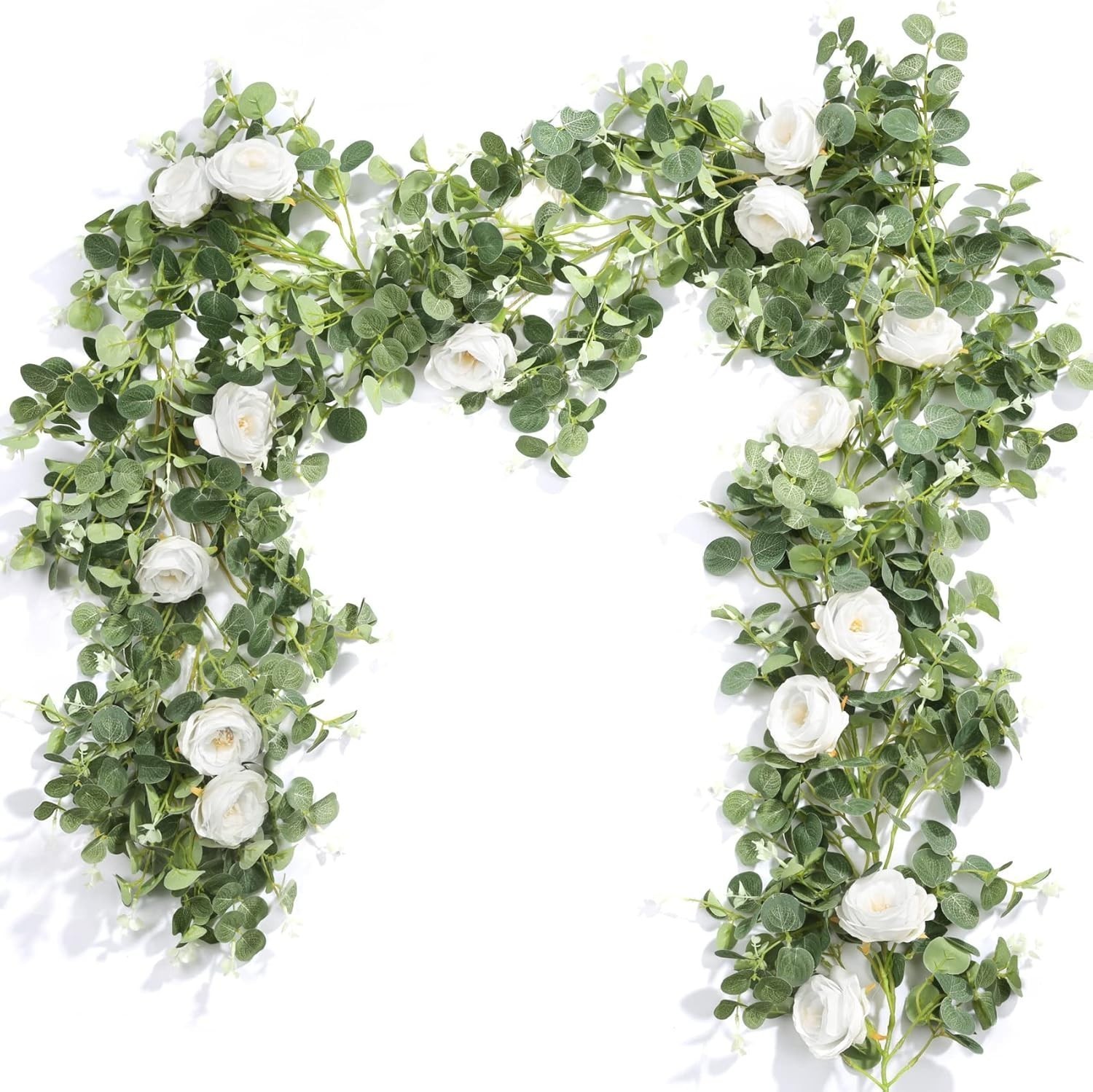 2Pcs 13FT Artificial Eucalyptus Flower Spring Garland W/ Fake Rose Flower Vine
