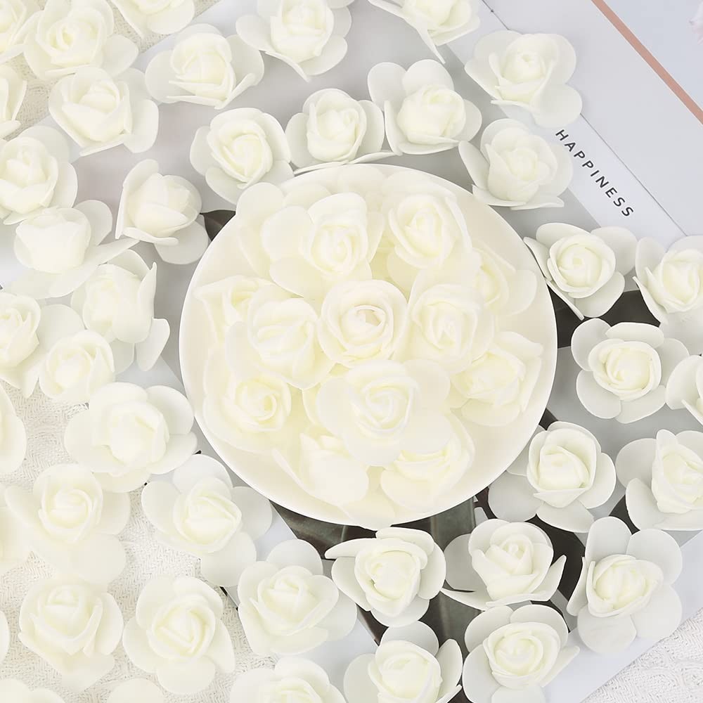 Ivory Mini Foam Rose Heads 500 PCS Artificial Flowers for DIY Crafts Bouquets