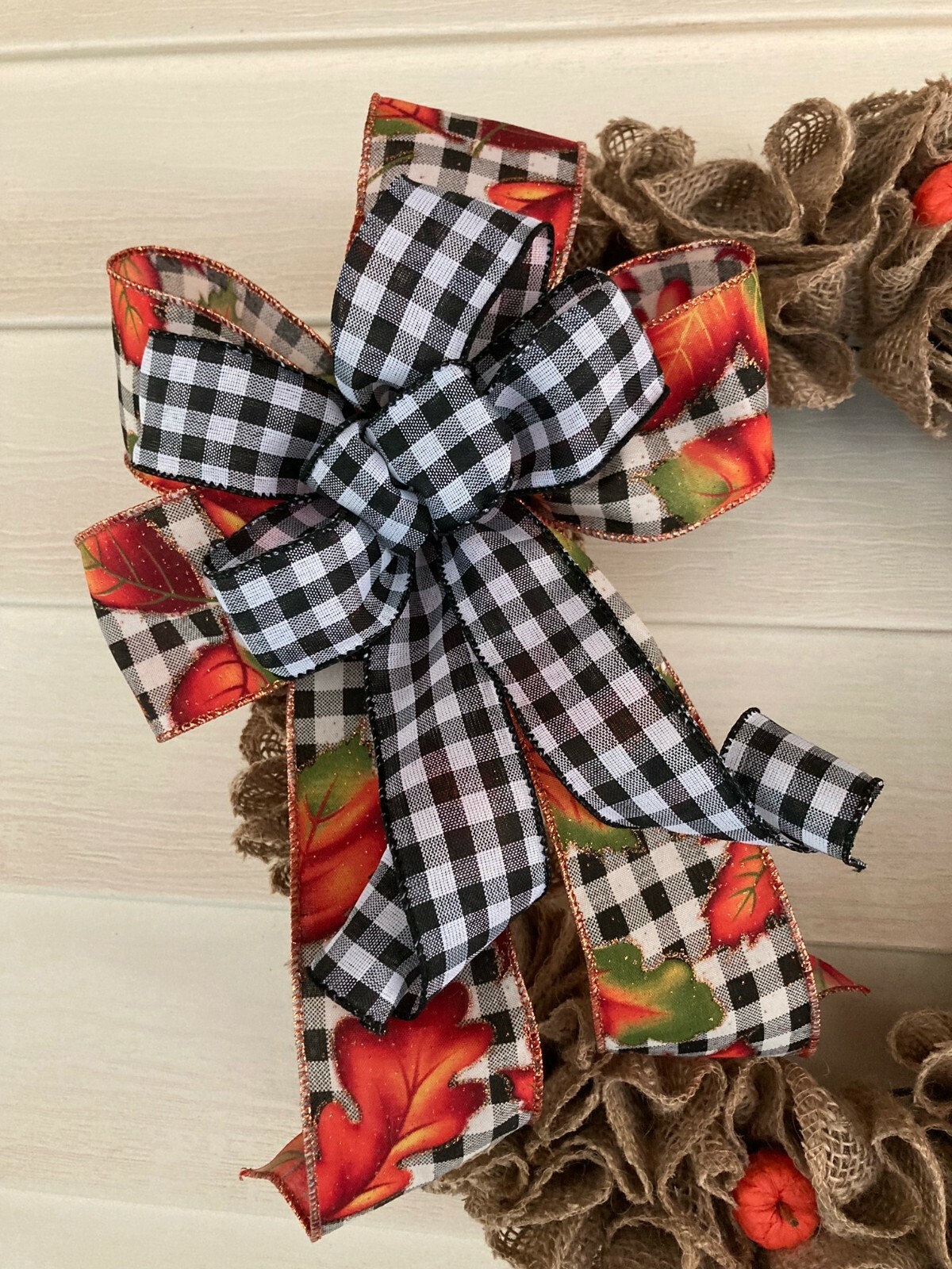 Burlap Ruffle Fall Wreath With Buffalo Check Plaid Bow 🎃 HANDMADE 🎃