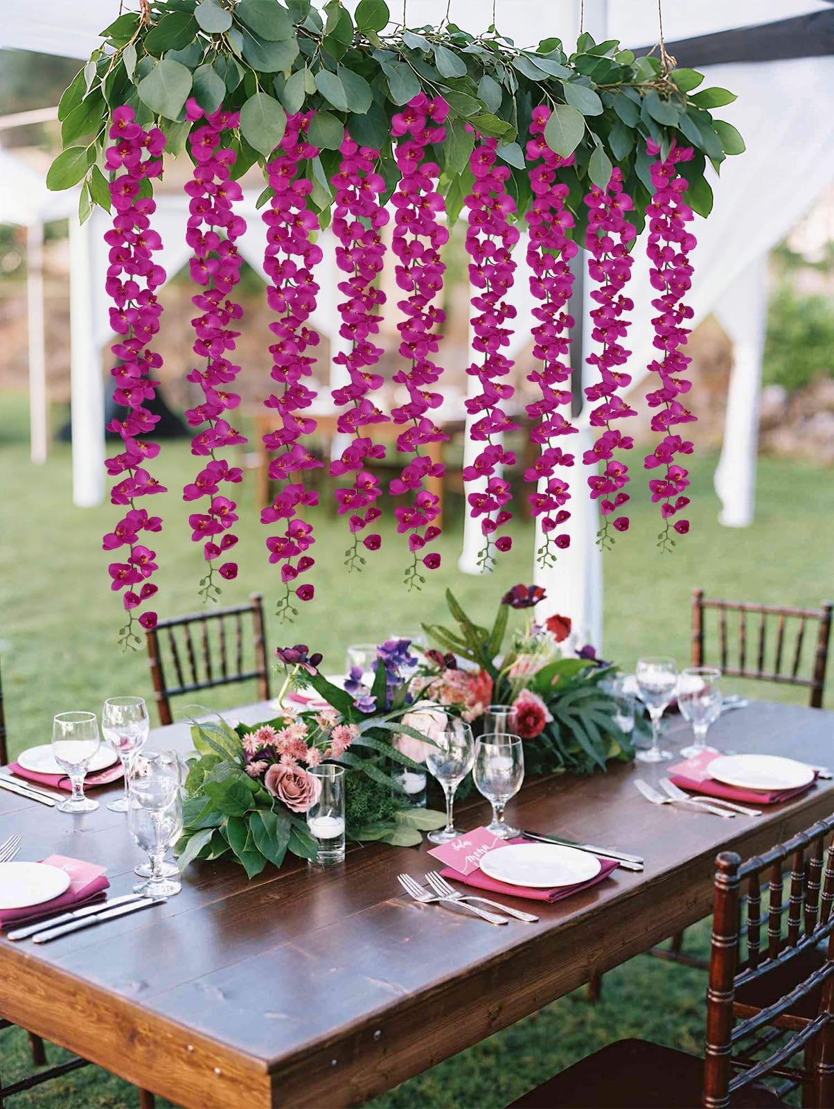 IPOPU 6.56FT 2PCS Hanging Orchids Artificial Flowers Orchids Garland Silk Orc…