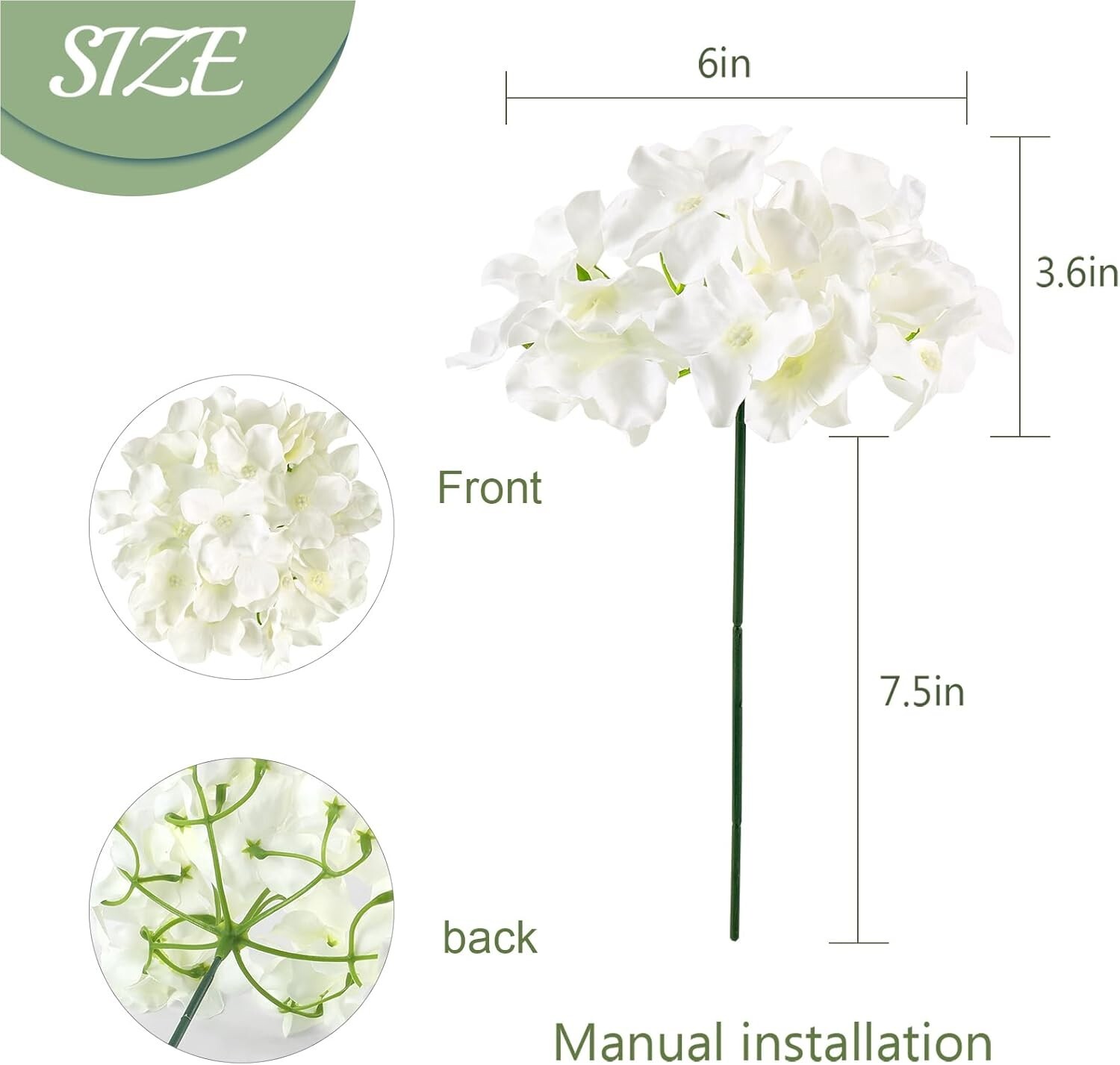 Hortensia de seda con cabezas de flores y tallos para diversos usos, 64 unidades