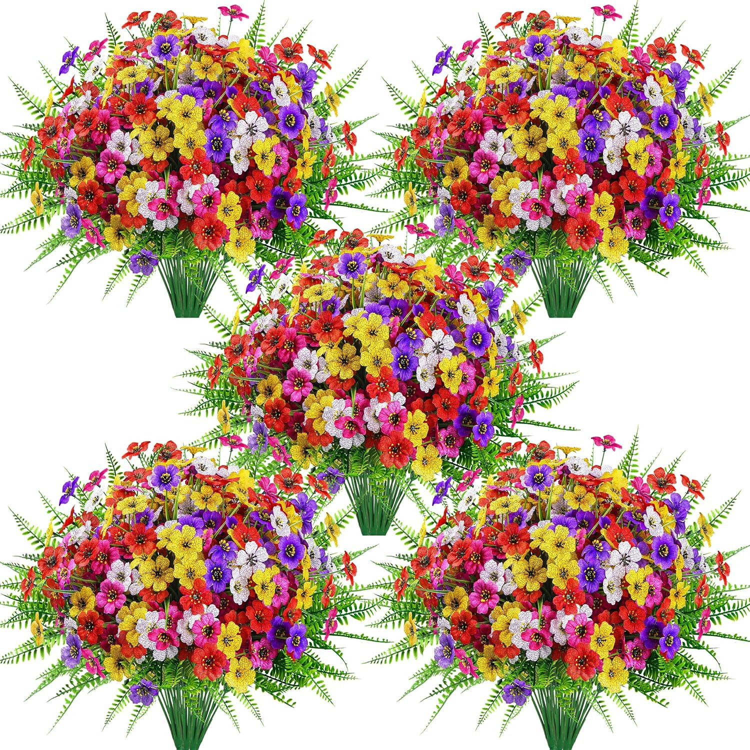 24 Bundles Artificial Flowers for Outdoors Fake Ferns UV Resistant Faux Spring F