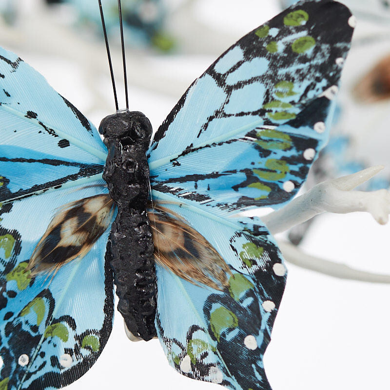 Lot of 24 Blue Feathered 4″ Artificial Butterflies with Alligator Clips