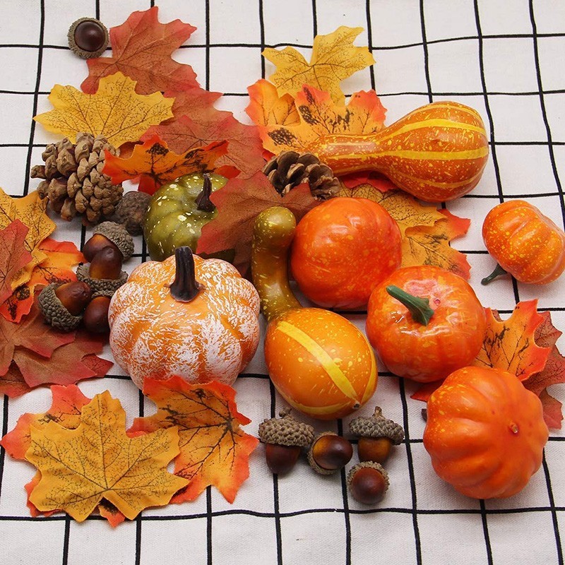 Harvest Decorations Props Artificial`Mini Pumpkin Gourd Berries Maple Leaf