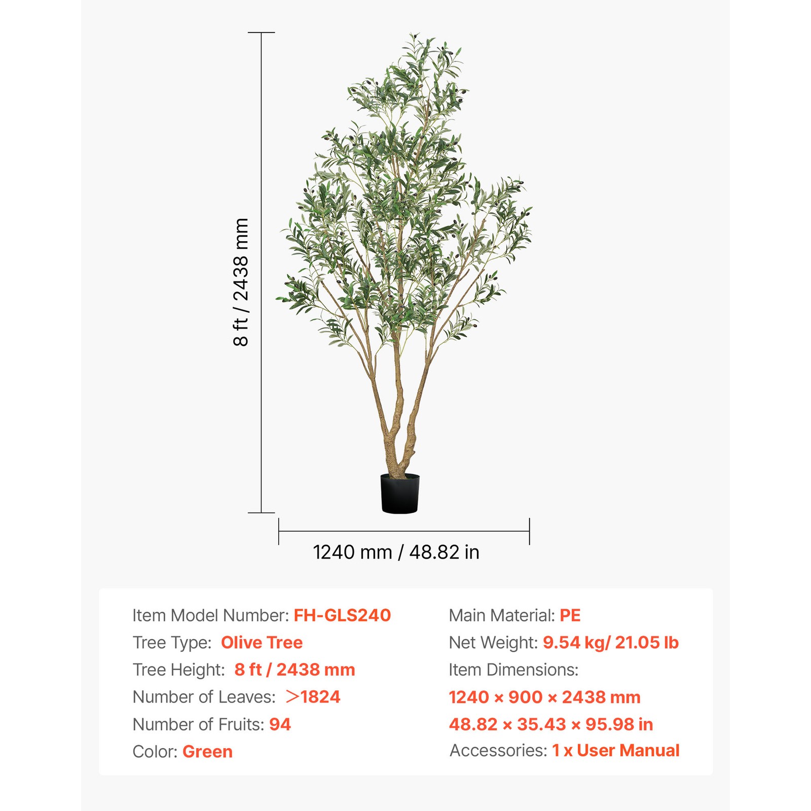 Uimoso 8FT Artificial Olive Tree Tall Fake Plant with Black Pot for Home Office