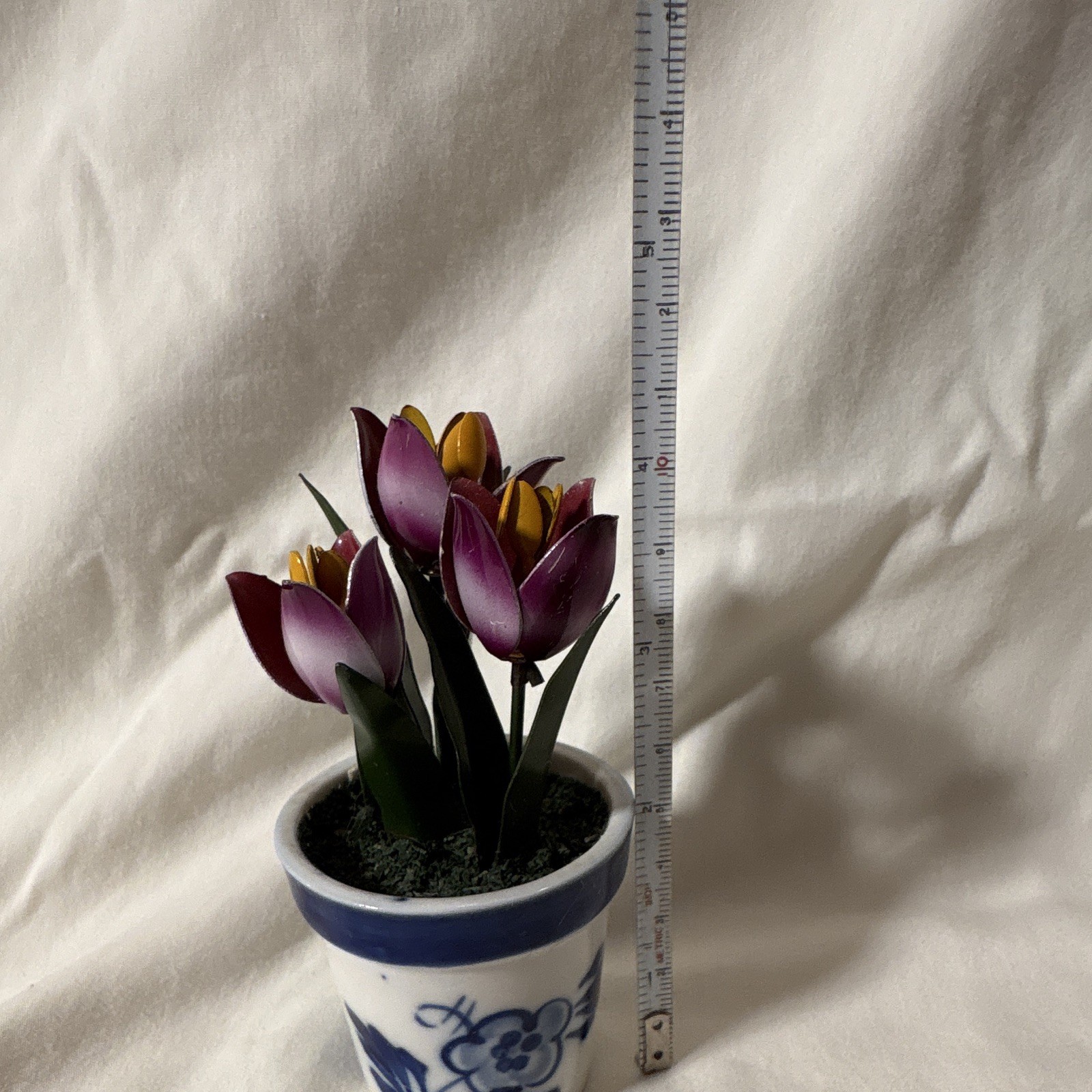 Enesco Artificial Crocus Floral Arrangement Ceramic Pot Blue/White Delft 6 in