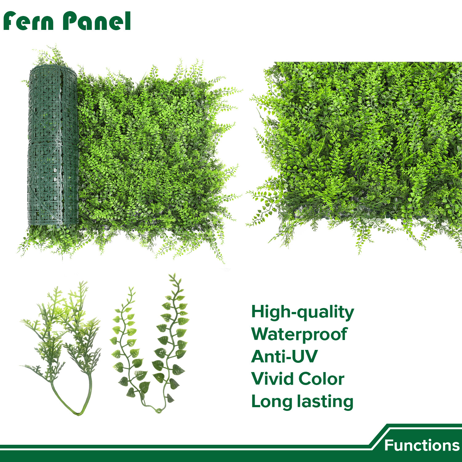 20″ Artificial Fern Leaf with Cover Back Privacy Mats Home Hedge Festival Decor