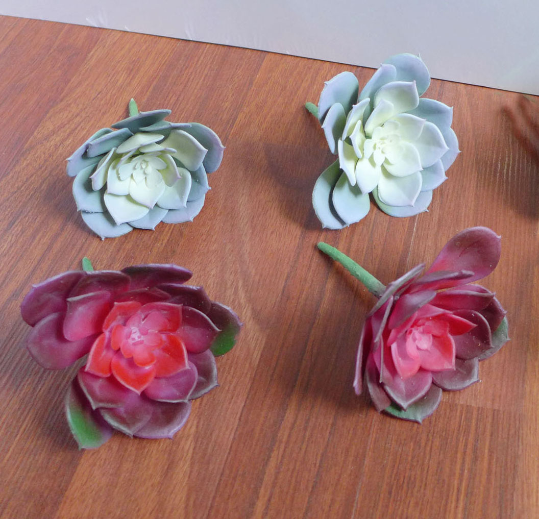 Artificial Small Snow Lotus Succulents Grass Red + Gray(Set of 4)