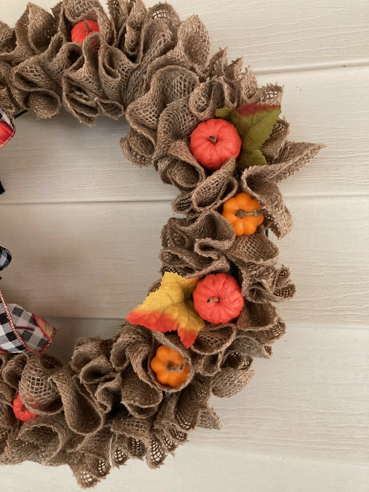 Burlap Ruffle Fall Wreath With Buffalo Check Plaid Bow 🎃 HANDMADE 🎃