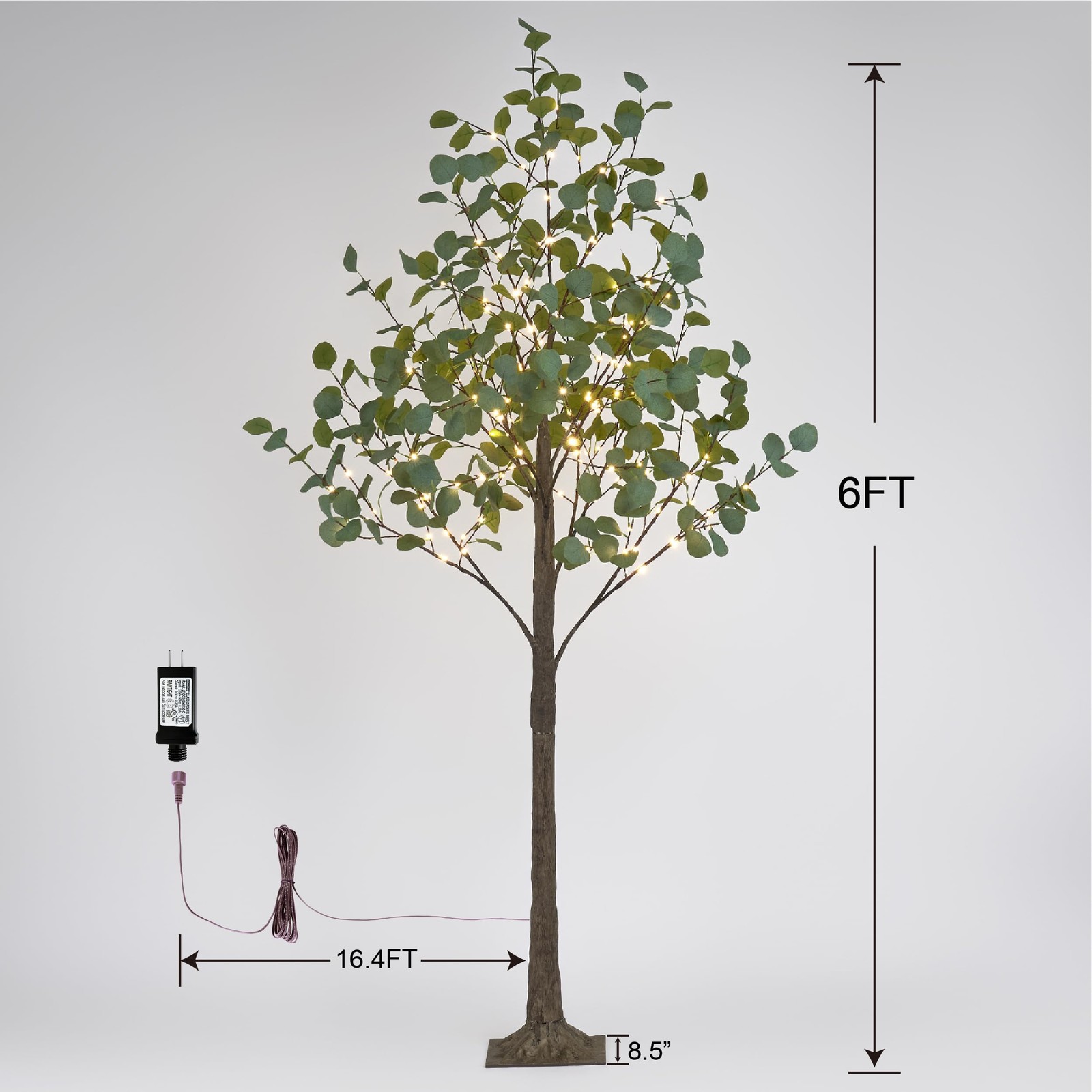 6FT Lighted Eucalyptus Tree 270L Warm White LED Artificial Greenery with Ligh…