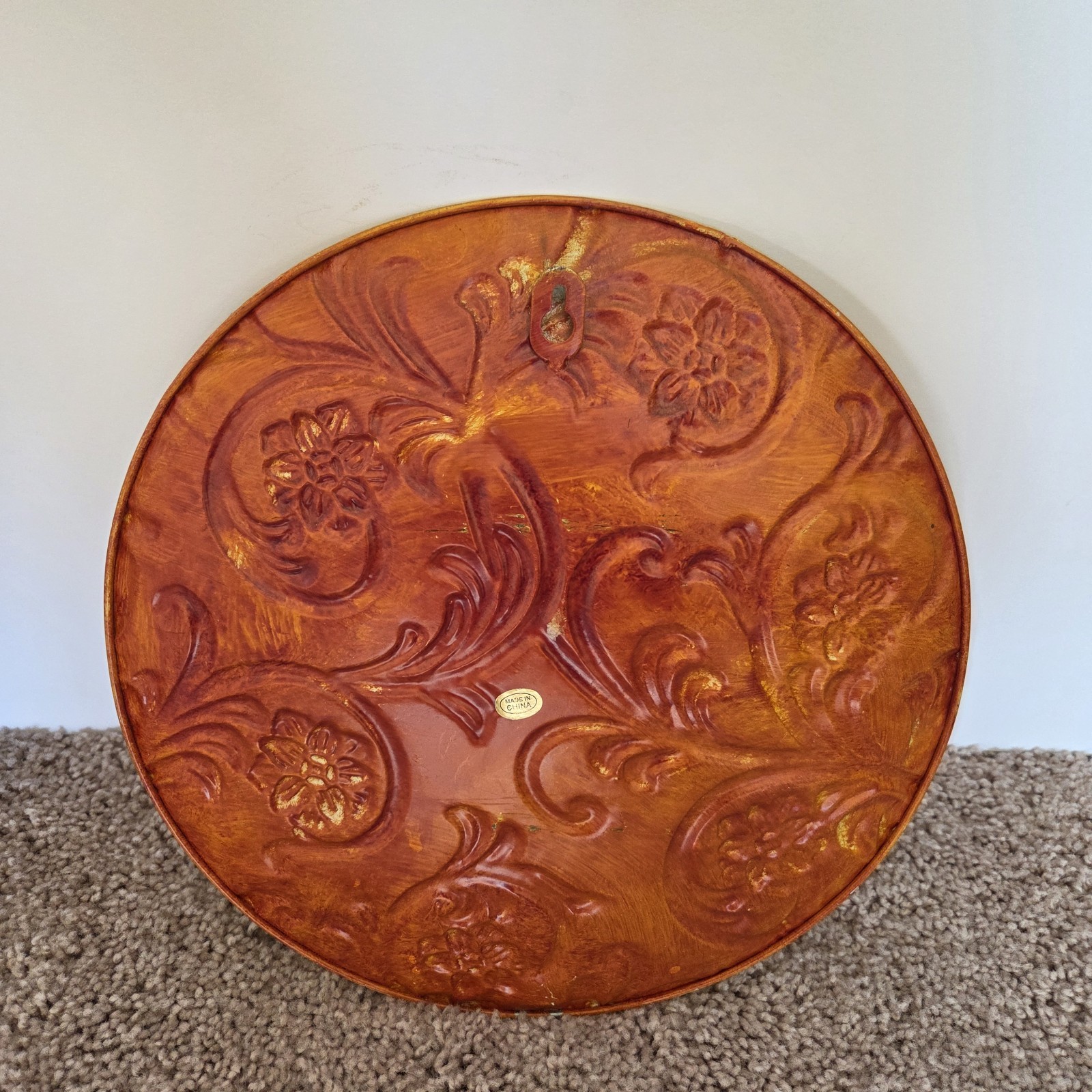 Decorative Metal Wall Plate 11.5″ Embossed Floral Hanging Accent Home Decor